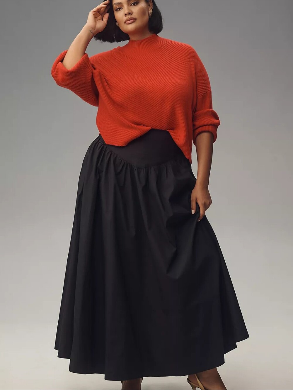 Anthropologie Maeve Drop-Waist A-Line Maxi Skirt 20W Black